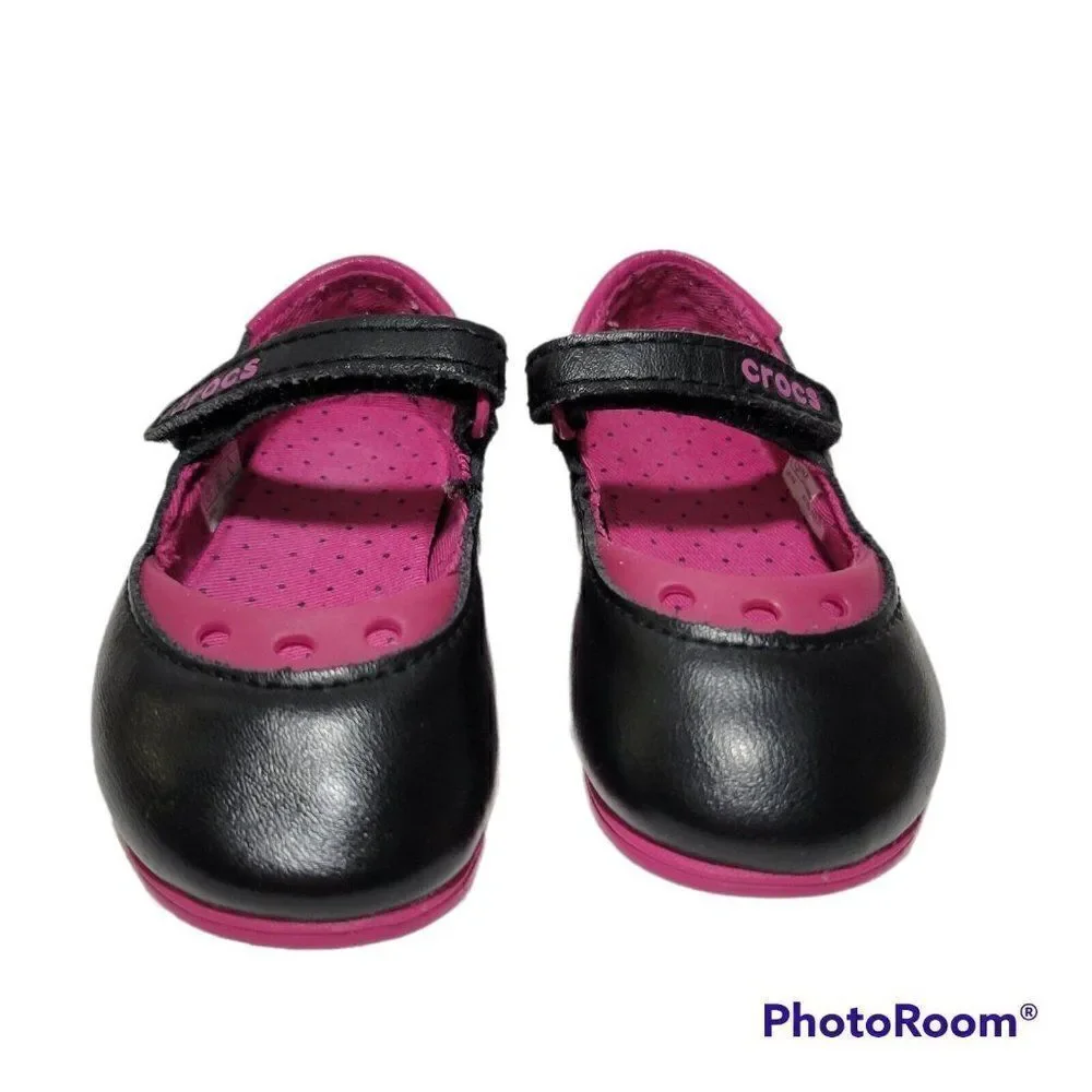Crocs Toddler Shoes Girls Size C4 Mackenzie Mary Jane Black Magenta Pink Purple‎